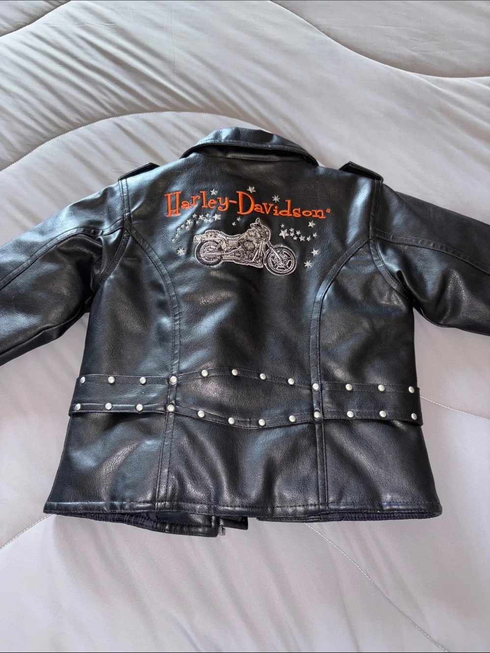 Harley-Davidson Girl Black Studded Embroidered Faux Leather Jacket EUC 4T